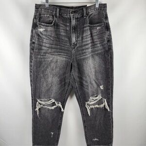 American Eagle Jeans Women 12 Highest Rise Mom Black Denim Distressed Grunge